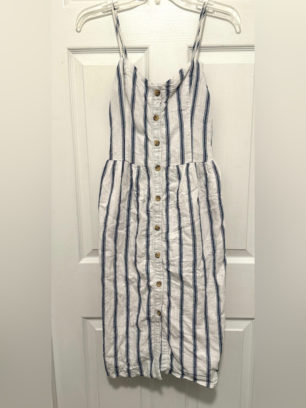 Abercrombie & Fitch White and Blue Striped Button-Front Midi Dress
